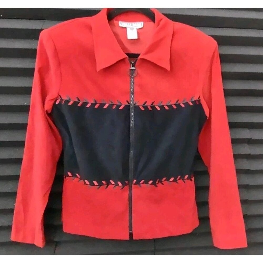 Dress Barn Jacket Size 10 Red Black Suit Outer Long Sleeves Zip Complete Front